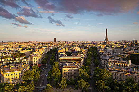 晚间,阳光,上方,埃菲尔铁塔,建筑,巴黎,法国