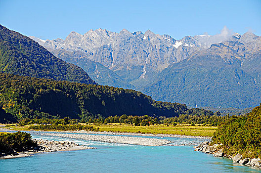 河,看,南方,阿尔卑斯山,西部,海岸,南,岛屿,新,西兰岛