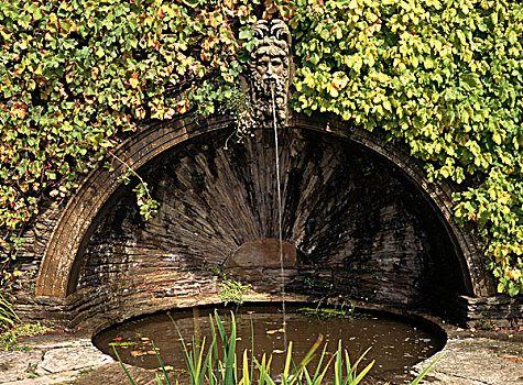 喷涌,喷泉,爱德华时代,花园,萨默塞特,英国
