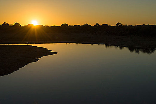 日落,河,克鲁格国家公园,南非,非洲