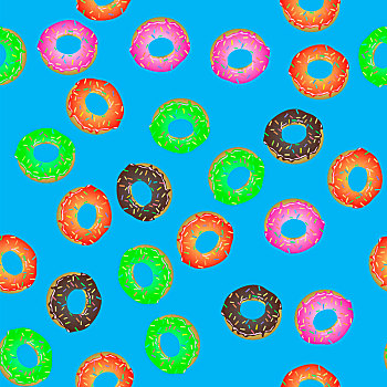 彩色,新鲜,甜,甜甜圈,无缝,图案