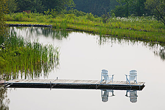 两个,椅子,反射,早晨,亮光,魁北克,加拿大