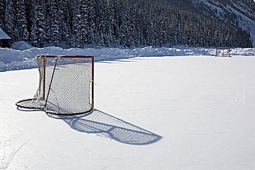 曲棍球网,户外,滑冰场,路易斯湖,艾伯塔省,加拿大
