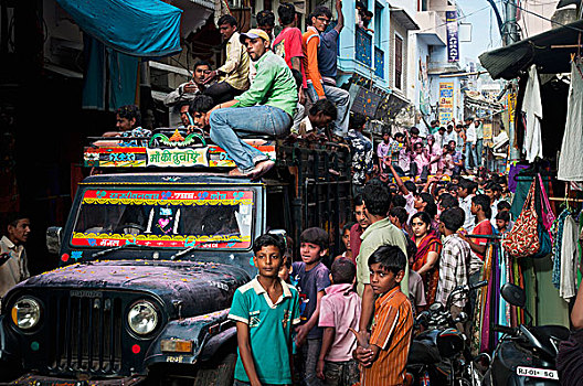 一堆,卡车,街上,普什卡,印度