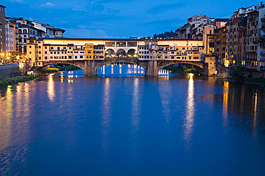 意大利,佛罗伦萨,夜晚,反射,阿尔诺河