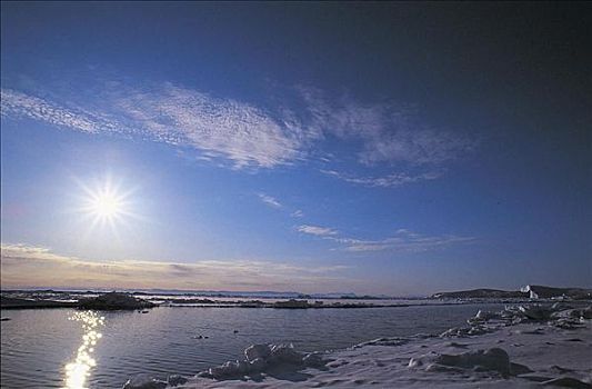 太阳,上方,极地,海洋,雪,格陵兰,北极