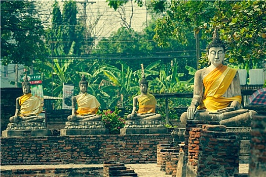 佛,雕塑,大城府,泰国