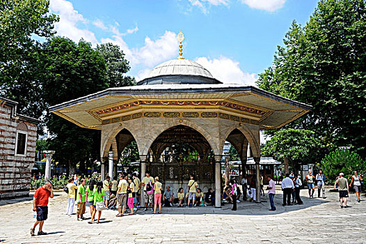 游客,清洁,喷泉,仪式,清洗,圣索菲亚教堂,伊斯坦布尔,土耳其