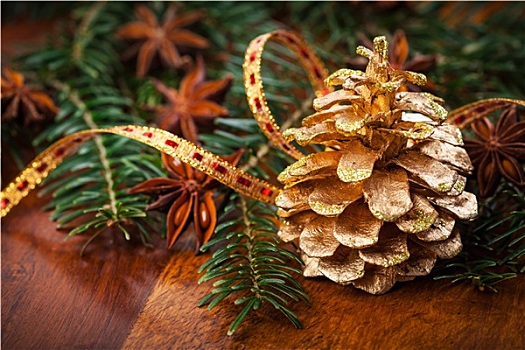 传统,圣诞装饰,木桌子