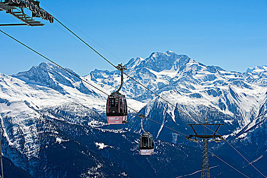 吊舱,缆车,正面,山丘,竞技场,瓦莱州,瑞士,欧洲