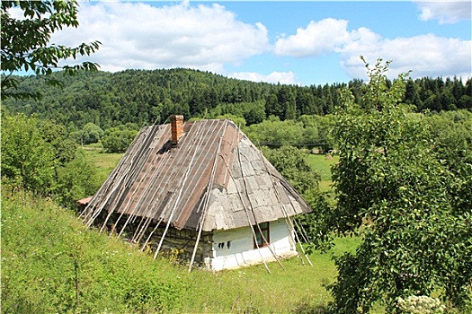 老,乡村,房子,喀尔巴阡山脉地区