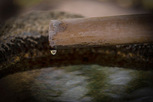 日本寺庙外的洗手池的水滴