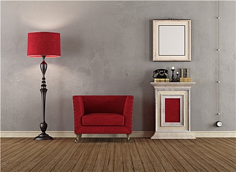 旧式,房间,红色,扶手椅