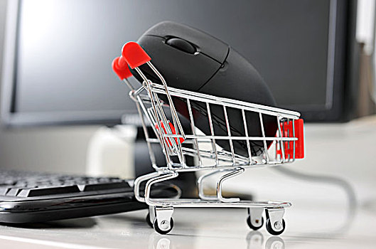 购物车,鼠标,正面,电脑,网上购物,概念
