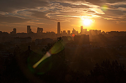 俯拍,中央商务区,区域,日落,北京,中国
