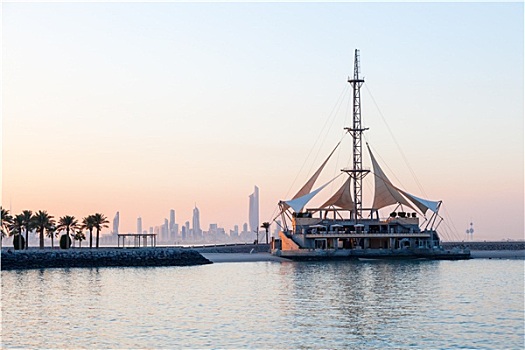 码头,亭子,光亮,黄昏,十二月,科威特城,中东