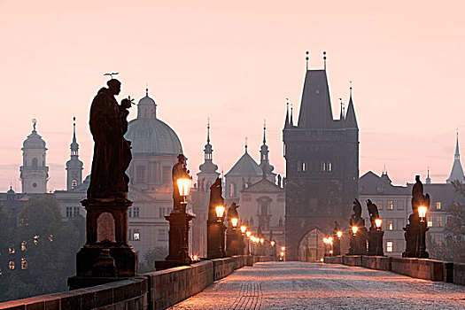 捷克,共和国,布拉格,桥,黎明