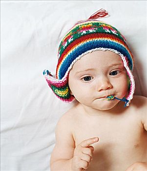 婴儿,戴着,编织帽