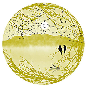 圆形水墨装饰画