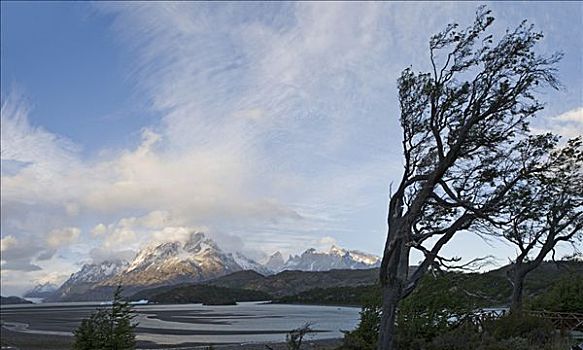 山峰,大,日落,风景,托雷德裴恩国家公园,巴塔哥尼亚,智利,南美