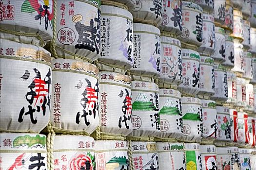 日本米酒,桶,明治神宫,东京,日本