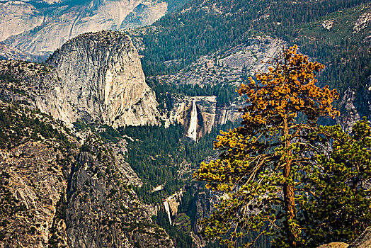 景色,俯视,春天,内华达,瀑布,冰河,优胜美地山谷,优胜美地国家公园,加利福尼亚,美国