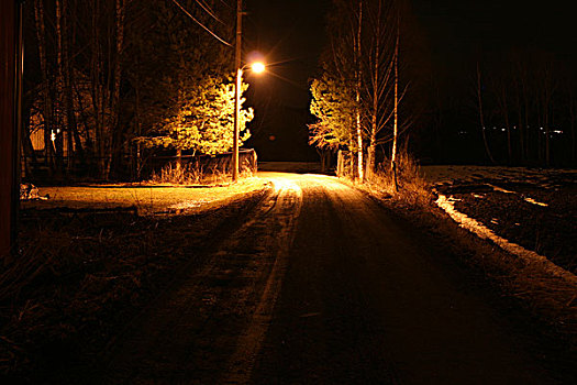 道路,夜晚,圆,角,房子,雪,地点,右边,挪威
