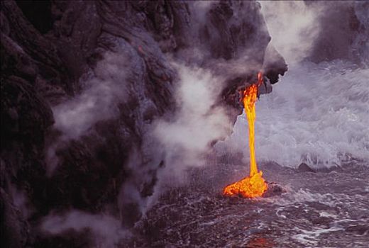 夏威夷,夏威夷大岛,夏威夷火山国家公园,特写,熔岩流,海洋