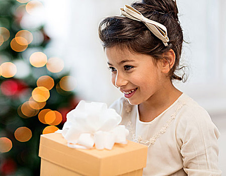 休假,礼物,圣诞节,圣诞,概念,高兴,孩子,女孩,礼盒