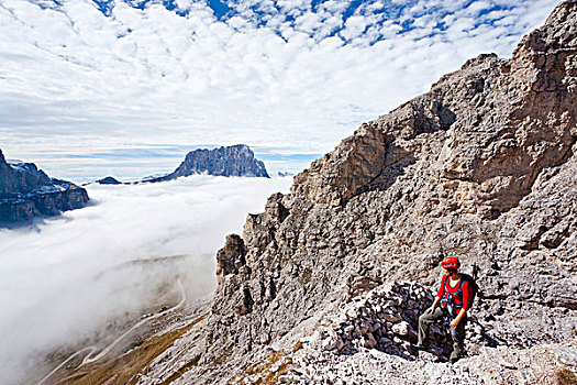 攀登者,上升,奶奶,攀登,小路,高处,后面,白云岩,南蒂罗尔,意大利,欧洲