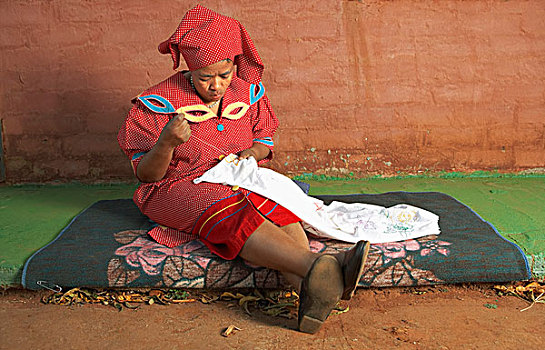 女人,传统服装,缝纫,南非
