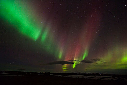 北极光,上方,南方,冰岛,二月