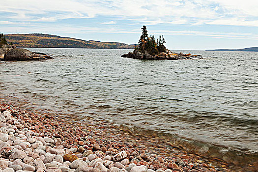 红岩,岸边,苏必利尔湖,岛屿,安大略省,加拿大