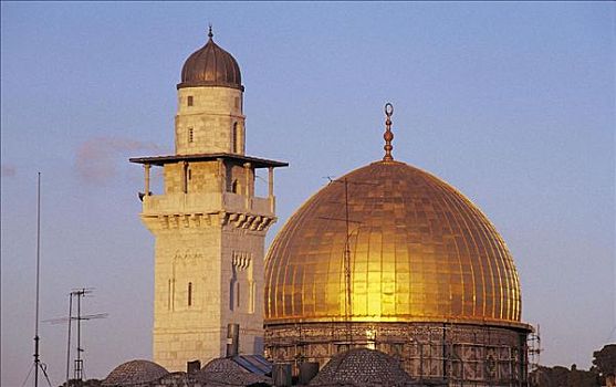 尖塔,金色,穹顶,清真寺,耶路撒冷,以色列,中东,东亚,世界遗产