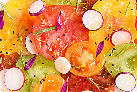 西红柿,萝卜,芝麻,蒲公英,花瓣,彩色,沙拉