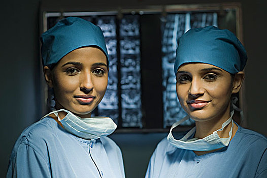 肖像,两个,女性,医生,印度