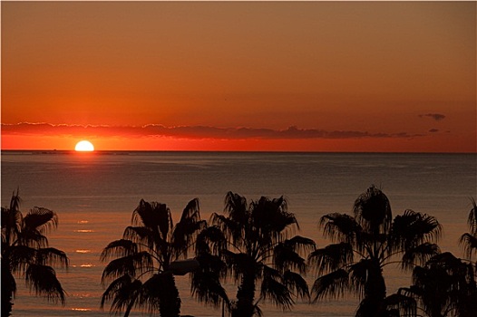 日落,马拉加,海滩