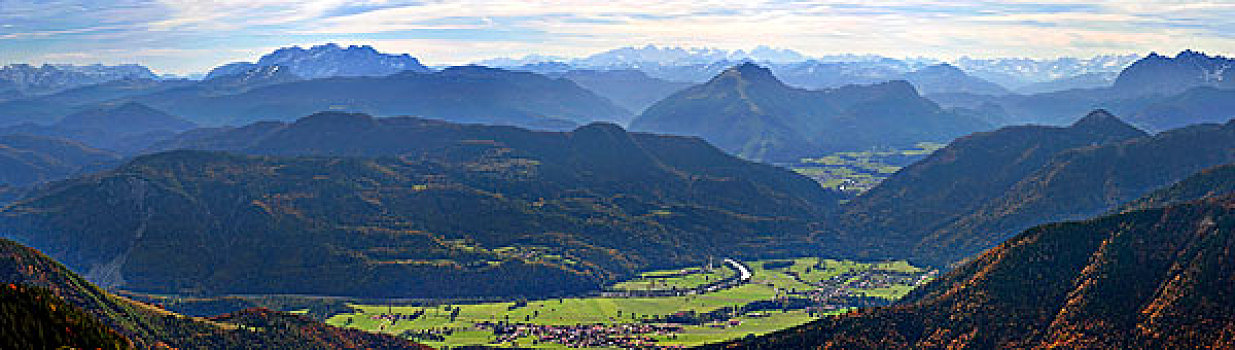 风景,坎彭完特山,高山,山脊,后面,巴伐利亚,上巴伐利亚,德国,欧洲