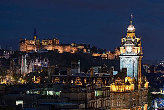 风景,光亮,历史,中心,爱丁堡,巴尔莫拉尔,酒店,塔,爱丁堡城堡,苏格兰,英国,欧洲