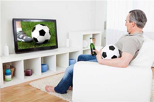 成熟,男人,看,足球,电视