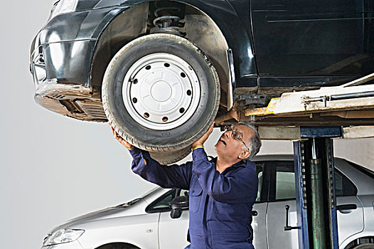 汽车修理,工作,汽车,轮子,车库