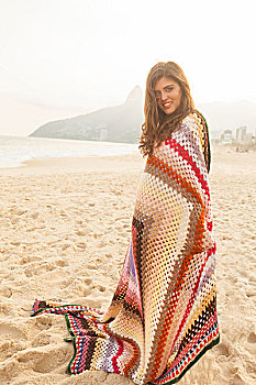 美女,毯子,伊帕内玛海滩,里约热内卢,巴西