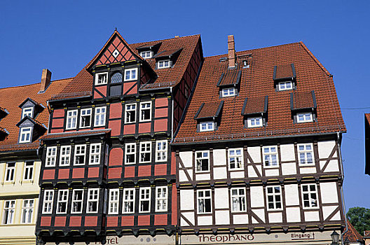 德国,靠近,奎德琳堡,世界遗产,市场,半木结构,房子