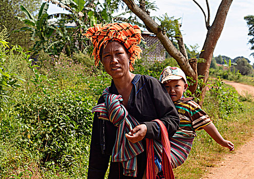 卡劳,母亲,部落,孩子,掸邦,缅甸