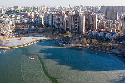 石家庄市,水上公园航拍画面