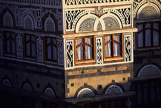 也门,老城,房子,特写,窗户