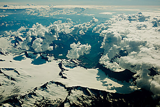 雪山,山脉,云,飞机,阿拉斯加,美国