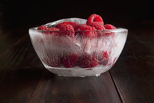 新鲜,树莓,冰,碗