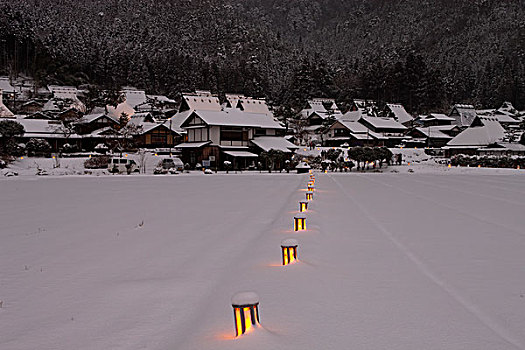 雪,元宵节,传统,房子,京都府,日本