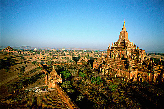 缅甸,蒲甘,热气球,俯视,庙宇